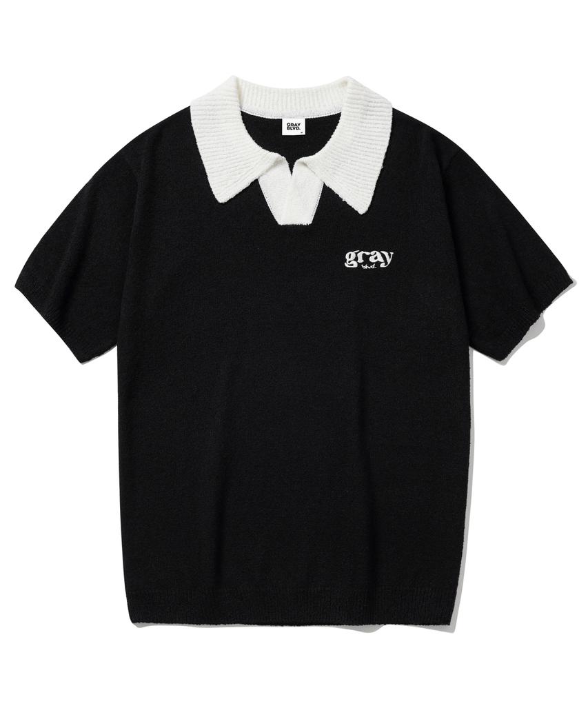 GRAYBLVD Glow Open Collar Knit Short Sleeve Gkbst32 (Black)