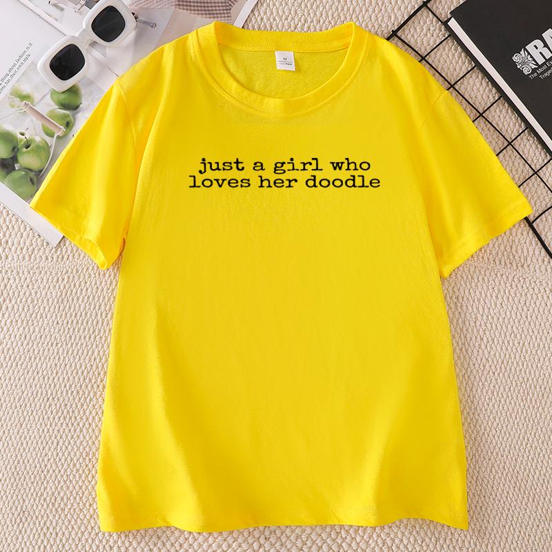 Just A Girl Who Loves Her Doodle T Shirt Doodle Mom Dog Breed Tshirt Casual Round NeckTrendy Unisexs Tshirt