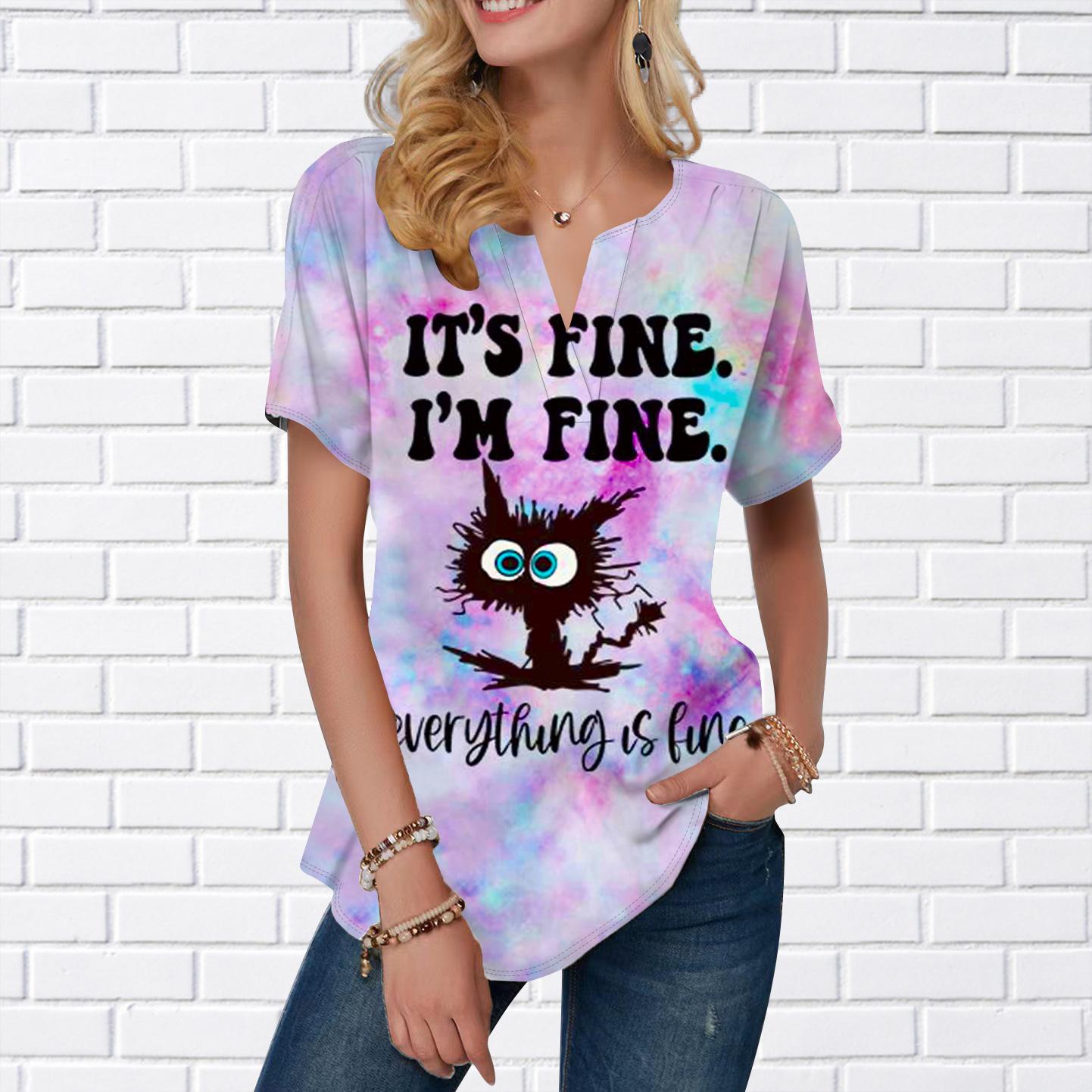 

Женская летняя футболка с принтом жареного кота, футболки с короткими рукавами, повседневные топы с принтом, маленький v-образный вырез, короткие рукава 8XL фиолетовый