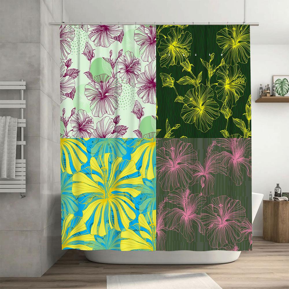 Colorful Floral Shower Curtains with a Fresh and Bright Design Set of 4 Panels for Bathrooms Decor