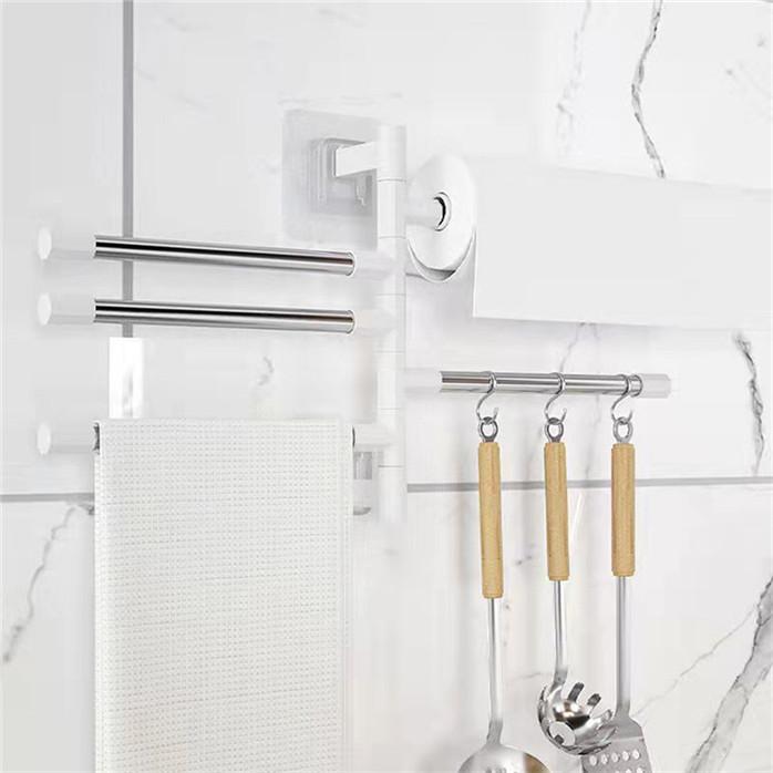 Rotatable Towel Rack Wall Mounted Bathroom Towel Holder with Shelf Multi Function Hanging Bar for Kitchen Towel Paper