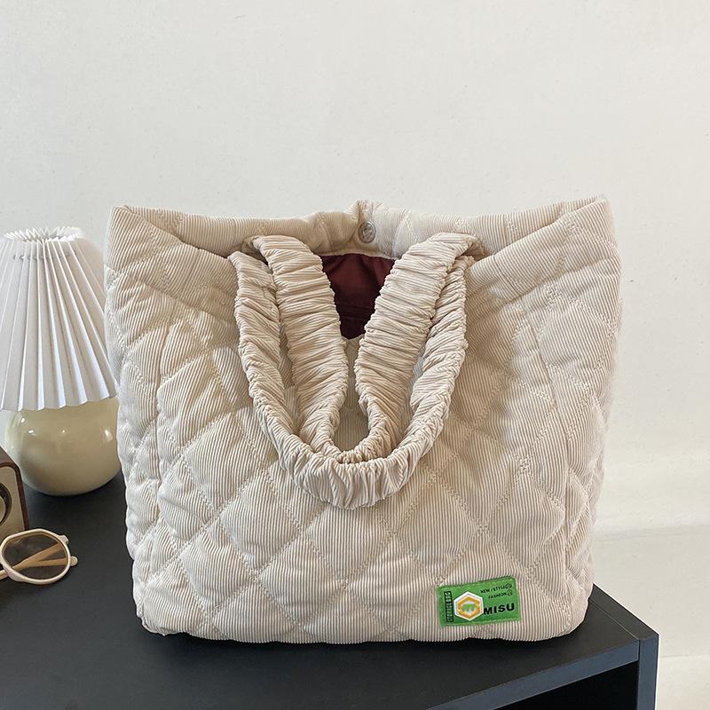 

Сумки Женские сумки-тоут Большой емкости Осень и зима 2024 Новые вельветовые сумки через плечо Универсальные женские сумки для поездок на работу бежевый