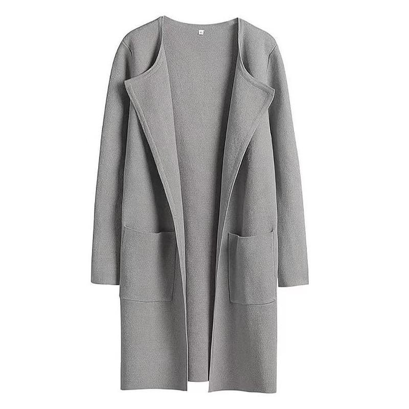 Woolen Coat Women's Flip Collar Large Pocket Long Sleeved Cardigan Solid Color Coat Warm and Loose Casual Top Commute New Fashion Autumn