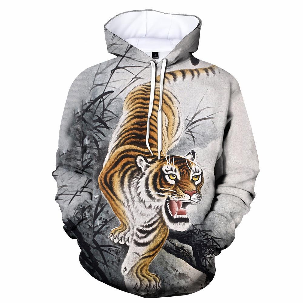 2026 3D Digital Print Men's Hooded Sweatshirt with Tiger Pattern
