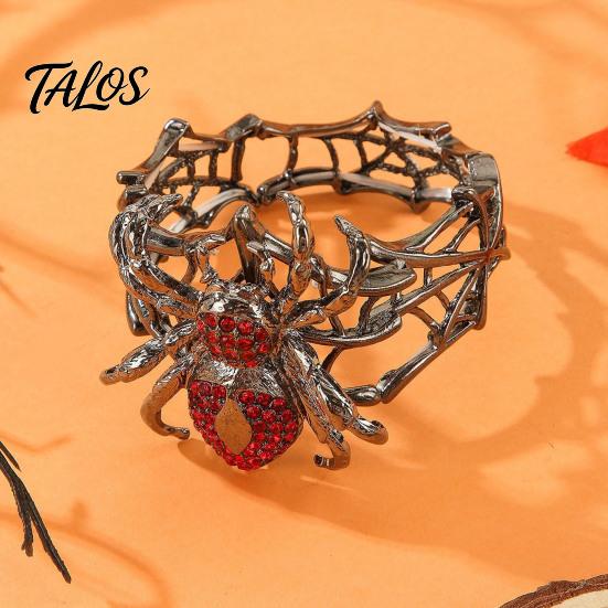 Cool Rock Soul Wristband Vintage Rhinestone Spider Bracelet, Gothic Punk Adjustable Stretch Bangle Unique Gift for Her Men Women, Mysterious Halloween