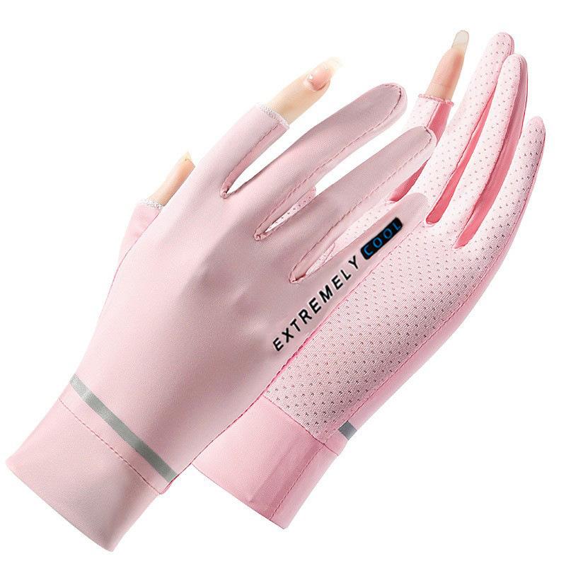 Sunscreen Gloves for Women's UV Anti Icing Silk Full Finger Touch Screen Gloves Thin Driving and Cycling Fishing Finger Leaking Gloves