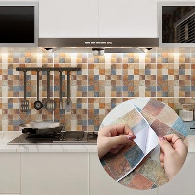 5Pcs Retro Self-Adhesive PVC Brick Pattern Wallpaper Kitchen Waterproof Brick Wallpaper Wall Sticker Bathroom Background Wall Self-Adhesive