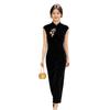1011 Spring and Autumn New Improved Black Velvet Cheongsam Long Sleeveless Slim Fit Young Fashion Temperament Long Cheongsam