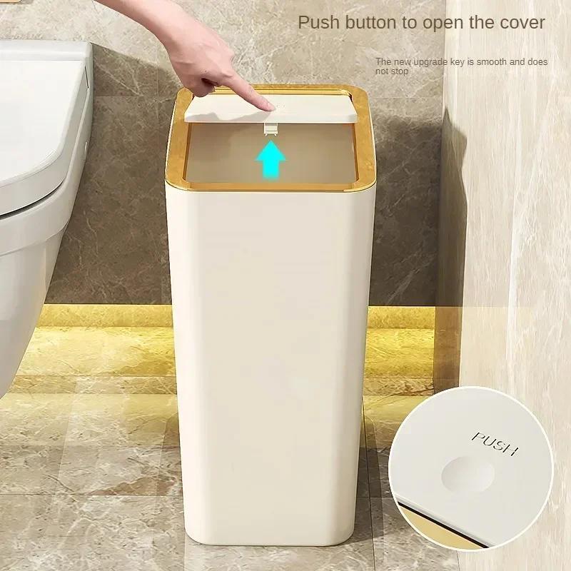 Bathroom Trash Can 10L Small Garbage Can with Press Top Lid for Toilet Bedroom Living Room Plastic Wastebasket with Pop-up Lid