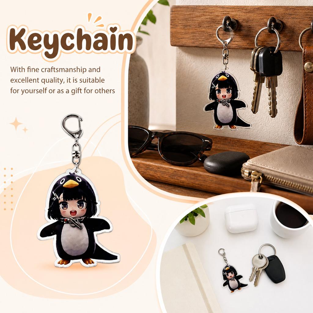 Acrylic Keychain with Fun Expression Design - Cute Penguin Bag Charm for Backpack Purse