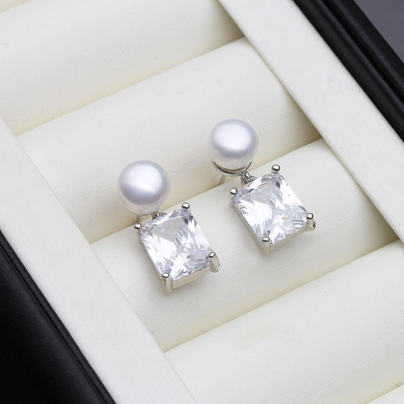 2024 New Natural Freshwater Pearl Earrings For Women,Hanging Square Pearl Earrings Silver 925 Mom Gift White Black