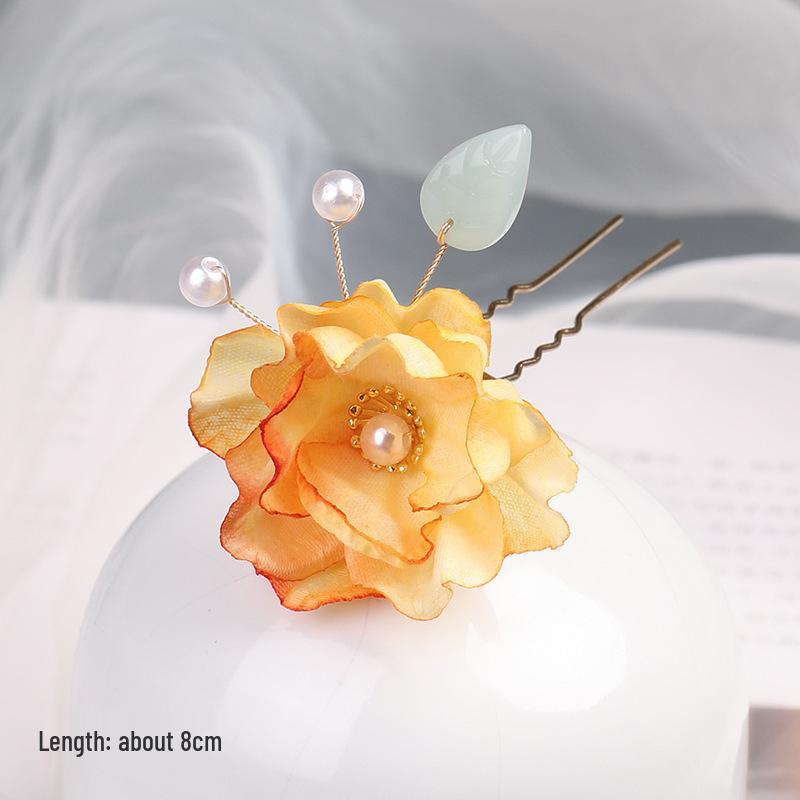 

Tang Style Hanfu Silk Flower Hairpin with Tassel, Ancient Floral Headdress for Women, Hair Accessory for Horse Face Skirt