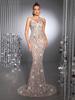 Elegant One-Shoulder Beaded Mesh Slim-Fit Wedding Party Gown