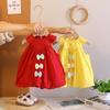 Trendy Floral Spaghetti Strap Dress for Kindergarten Girls Featuring a Three-Color Bow