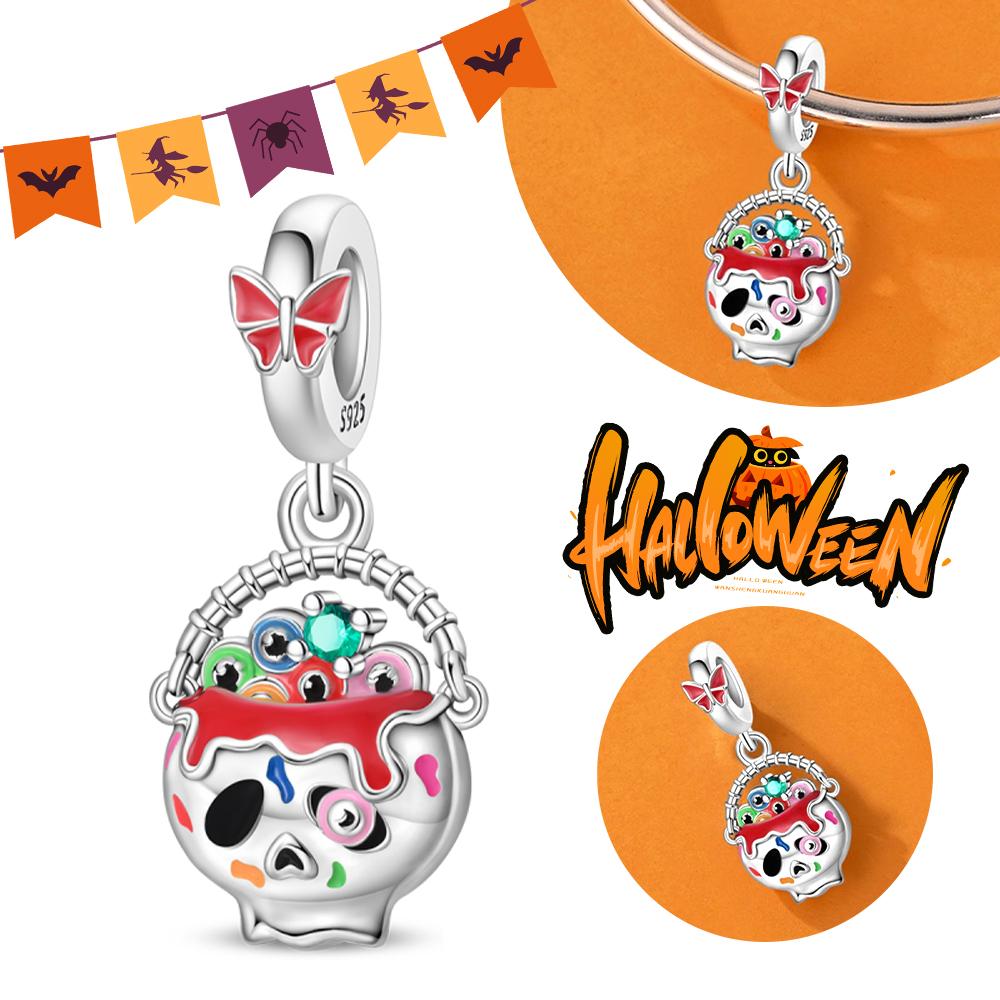 Halloween Party Copper Luminous Skeleton Coffin Pendant Beads Fit Charms Bracelet For Jewelry Making Women Gifts