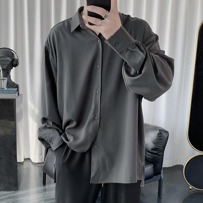 Fashion Classic Loose Shirts Men Black Long Sleeve Turn-down Collar Men's Shirts Clothes