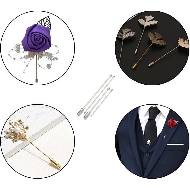 Metal Brooch Stick Pins with Stopper Ends Safety Copper Long Needle Eye Pins for Men Women Suit Tie Hat Scarf DIY Jewelry Accessories, Silver 20pcs