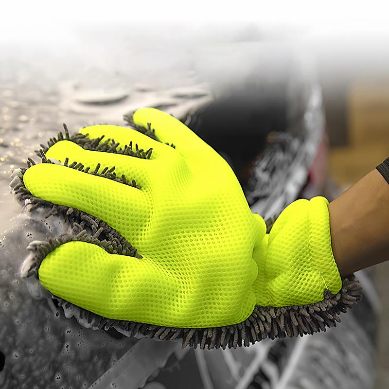 Car Wash Gloves 1 2 Pack with Microfiber Wiping Sponge Reusable Cleaning Tools for Car Truck Garage Use