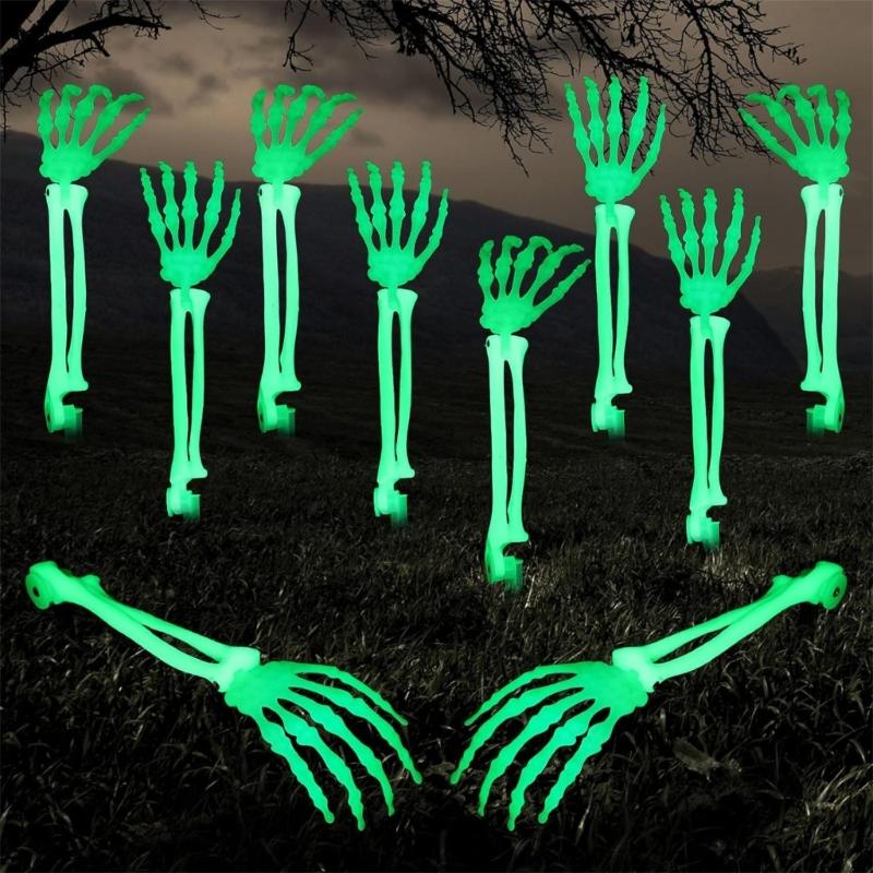 Realistic Glowing Skeleton Hand With Adjustable Fingers Halloween Yard Decoration Plastic Waterproof For Eerie Themes