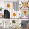 Mid Century Abstract Shower Curtain Leaf Curve Simple Line Nordic Modern Bathroom Decor Polyester Fabric Bath Curtain with Hoo