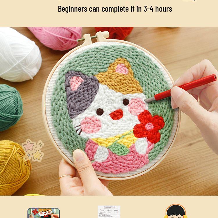 DIY Russian Punch Needle Kit: Handmade Beginner Cartoon Wool Painting