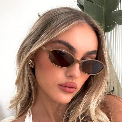 New Retro Oval Cat Eye Sunglasses for Women Y2k Trendy Small Narrow Sunnies 90s Designer Sun Glasses