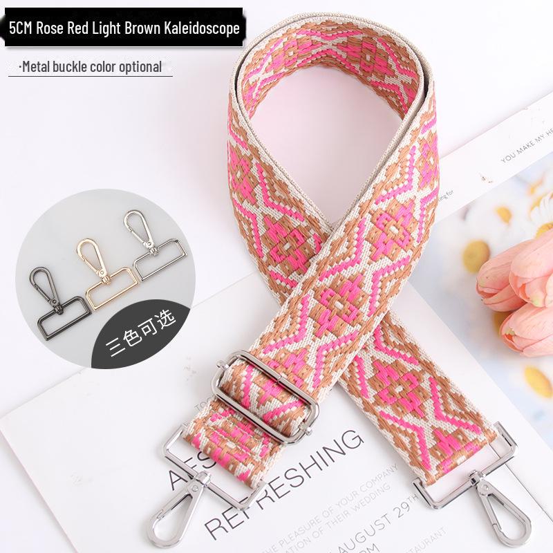 

5 см регулируемый многоцветный женский ремень для сумки - узор калейдоскопа, широкий, через плечо Bright Silver Buckle