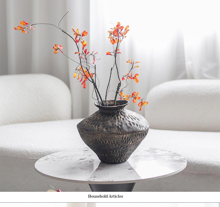 Wabi-sabi Style Retro Mottled Vase: Aged Flower Ornament for Entrance Hall or Living Room. Perfect for Dried Flowers.