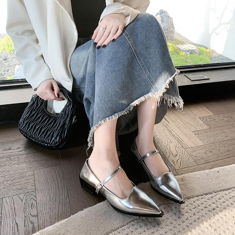 2025 New Spring and Autumn Women's Mary Jane Pointed Shoes Korean Style Ladies' Casual High Heels Work and Party Wear