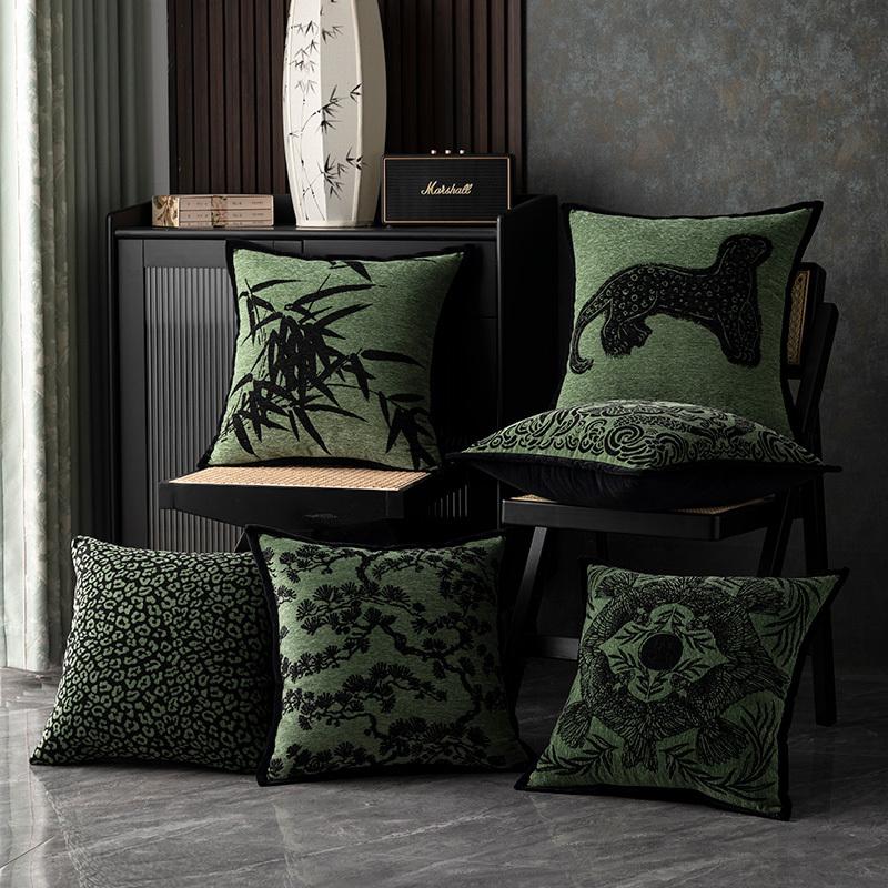 Classic Bamboo Luxury Chenille Jacquard Throw Pillowcase Decorative Cushion Cover 45x45cm Medieval Style Home Deco