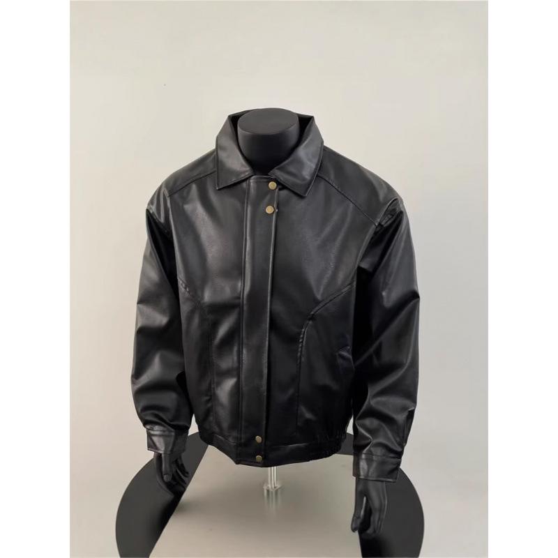 Men's Trendy American Retro PU Leather Lapel Jacket for Spring & Fall