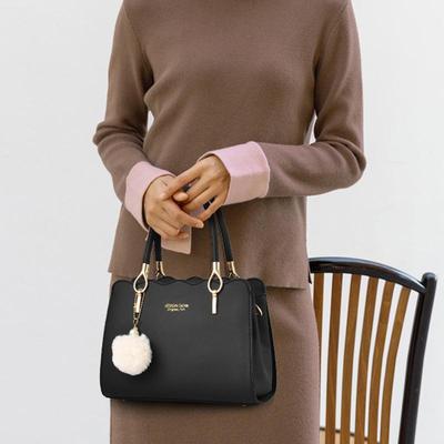 Large Capacity Women Top Handle Bags Fashion Middle Age Mom's Bag Single Shoulder Crossbody Bag PU Leather Hairball Handbag