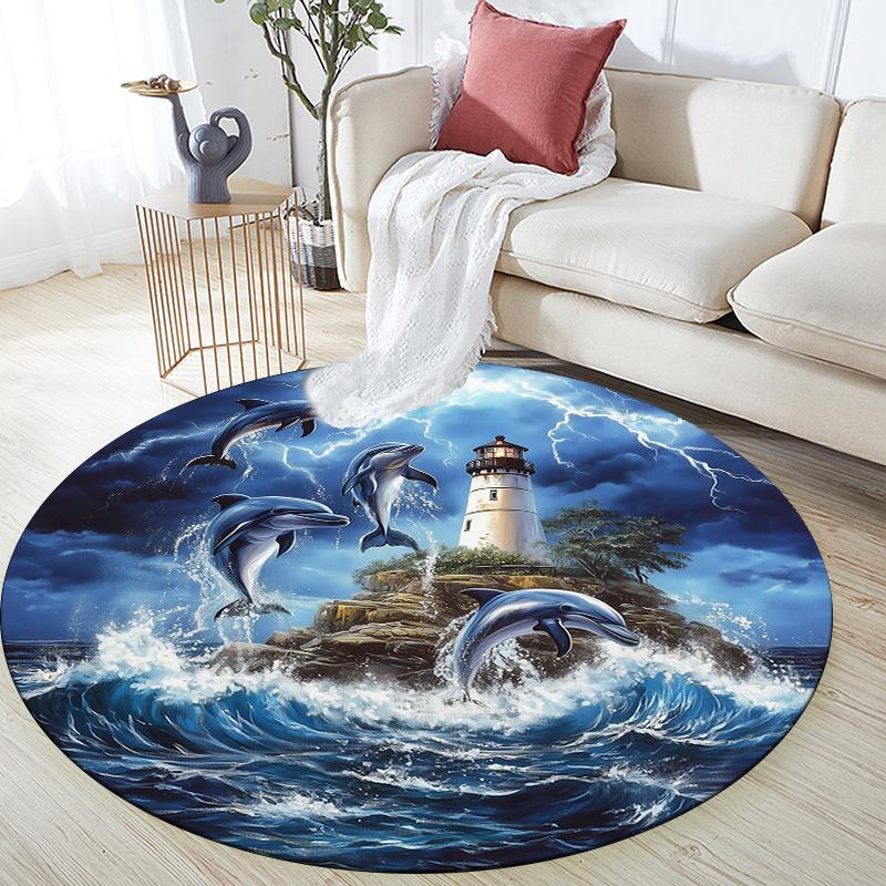 Dolphin pattern round rug,Carpet Rug for Living Room Bedroom Sofa Playroom Decor,Non-slip Floor Mat,Holiday Gifts and Birthday Gifts