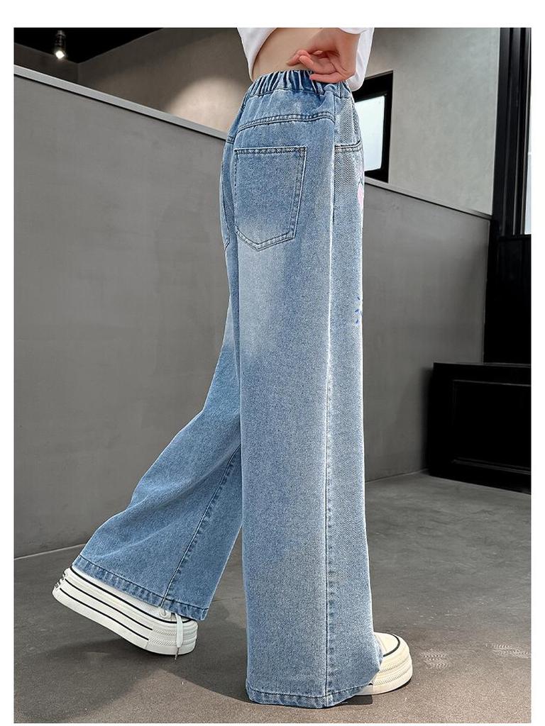 Girls' Stylish Wide-Leg Jeans - Fashionable Straight Pants for Spring & Autumn