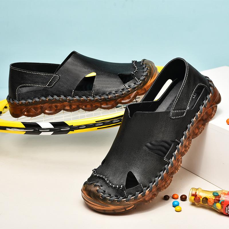 Men's sandals men's spring and summer new leather bag head hole shoes leather sandals men's 4546 large size beach shoes