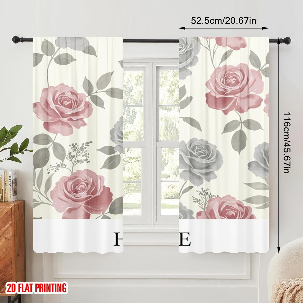 2pcs 2D Flat Printing Curtain Floral Roses Hope Polyester Without Electricity Holiday Decorations for Outdoor and Home Garden