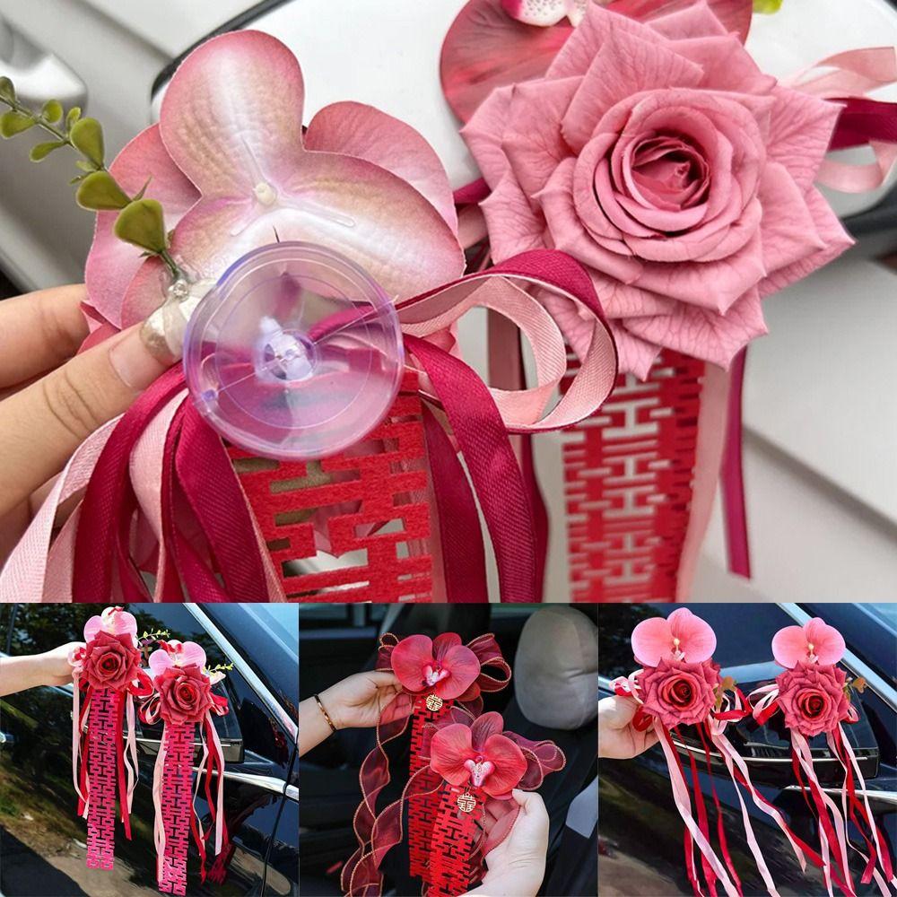 

2Pcs Suction Cup Ribbon Wedding Car Flower Artificial Wedding Decoration Wedding Room Style 2