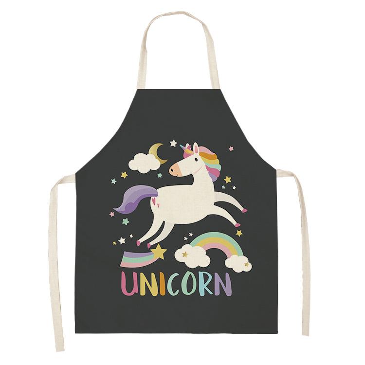 1 peça avental de cozinha desenho animado unicórnio música impressão sem mangas algodão linho avental masculino feminino ferramentas de limpeza doméstica