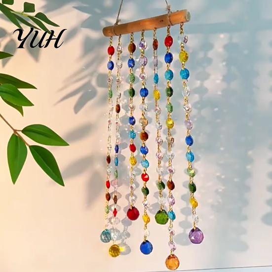 Indoor Window Hanging Ornament Crystal Suncatchers, Crystals Suncatcher, Colorful Glass Beads Chain Outdoor Garden Wind Chimes for Porch Home