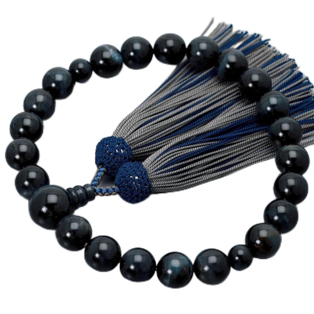 Men's Buddhist Prayer Beads, Kyoto Style, Blue Tiger Eye Pattern, 22 Beads, Silk Tassel, Colorful Tassel, Suitable for All Sects, Informal Funerals,