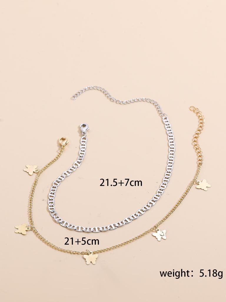 18K gold bohemian cross double love multi-layer anklet 3 set beach ocean wind