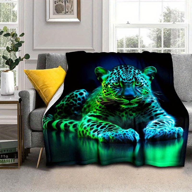 Fluorescent Leopard Throw Blanket, Neon Animal Print Blanket for Sofa Bed Travel Camping Decor