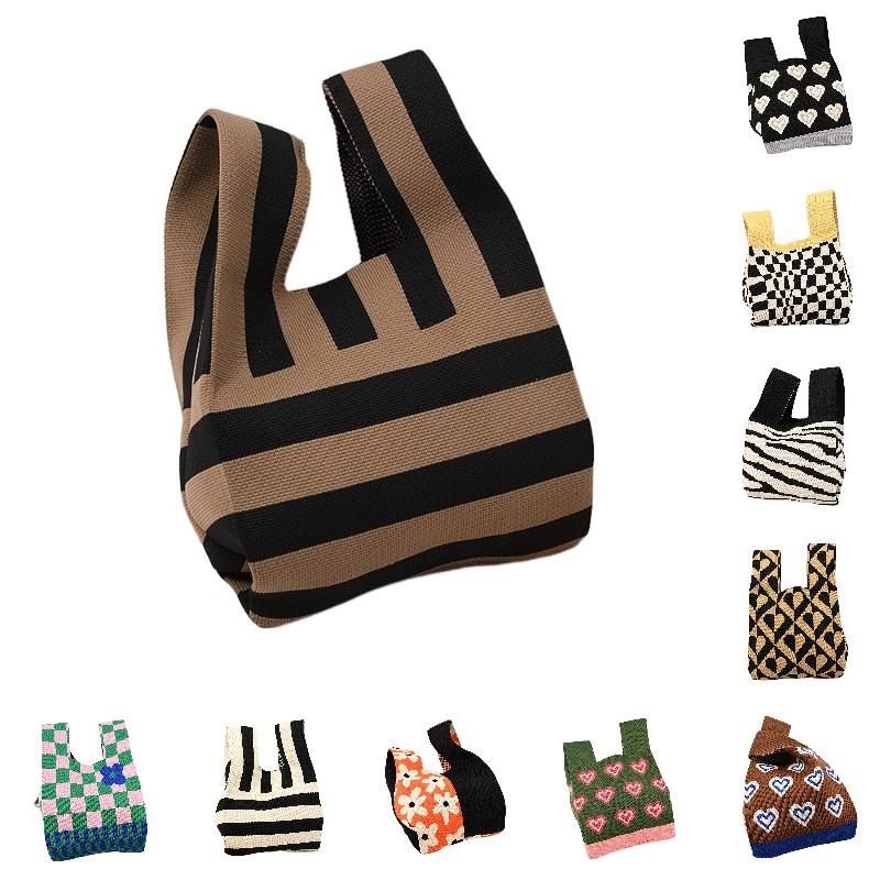 Durable Polyester Fabric Knitted Handheld Bag In 10 Colors For Women