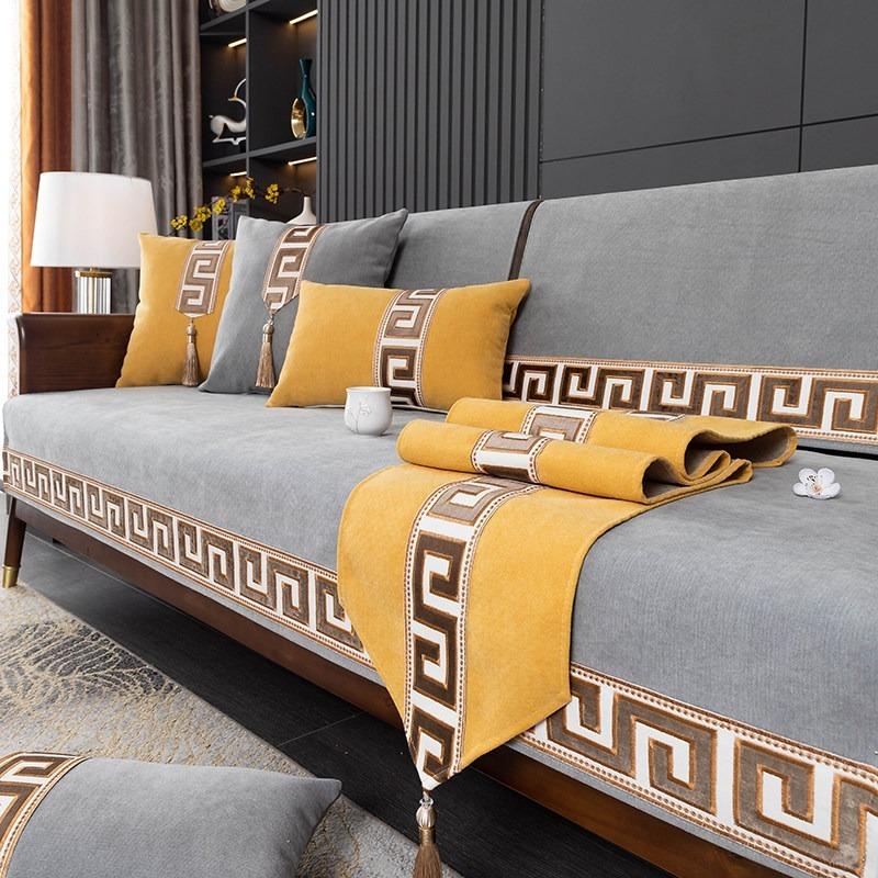 Leichter Luxus Chenille Sofakissen Stickerei Anti-Rutsch Sofabezug Massivholz Sofas Handtuchstoff Wohnzimmer Heimdekoration Überwurf Handtuchmatte