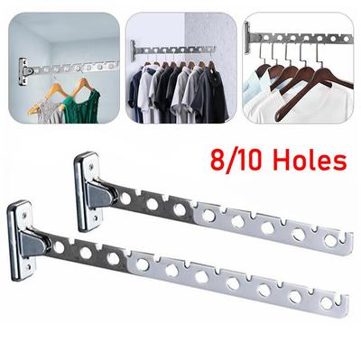 Perchero de acero inoxidable con 8/10 agujeros para colgar en la pared, organizador de ropa plegable para el hogar, ahorra espacio en armarios.