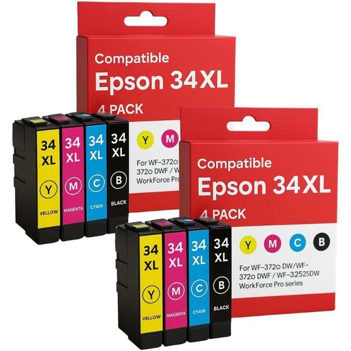 Pack de 8 Cartouches Compatibles EPSON 34XL pour Imprimantes WF 3720DW, 3720DWF, 3725DW &amp; WorkForce Pro 3720DW, 3720DWF, 3725DW
