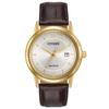 AW1232-04A Men's Eco-Drive Silver Dial Yellow Gold Stainless Steel Brown Leather Strap Watch
