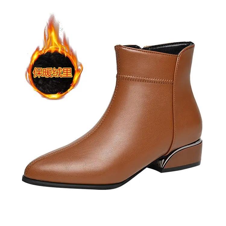 Women's Boots Fashion Casual Leather Boots Pointed Toe Office Formal Shoes for Women Zipper Ankle Boots Botas De Mujer