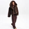 Women's Hooded Long Sleeve Faux Fox Fur Coat Loose Fit Casual Winter Short Jacket