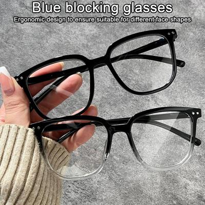 Unisex Blue Light Blocking Glasses Retro Large Oval Frame Clear View Strong Hinge with Brim Eye Protection Clear Bluelight Glasses